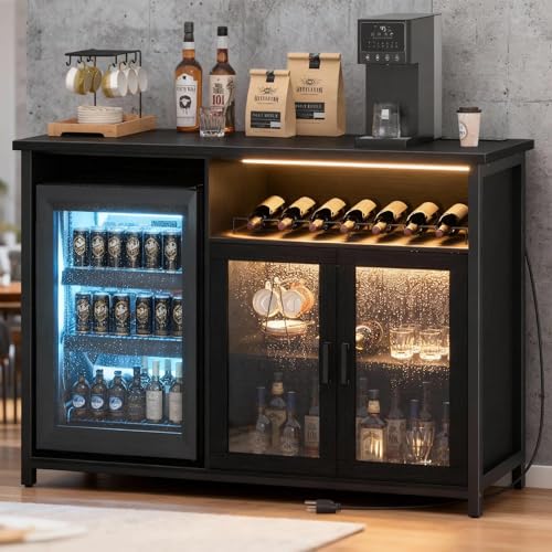 Home Bar Setup - Weinbarschrank mit Platz für Minikühlschrank, Schwarzer