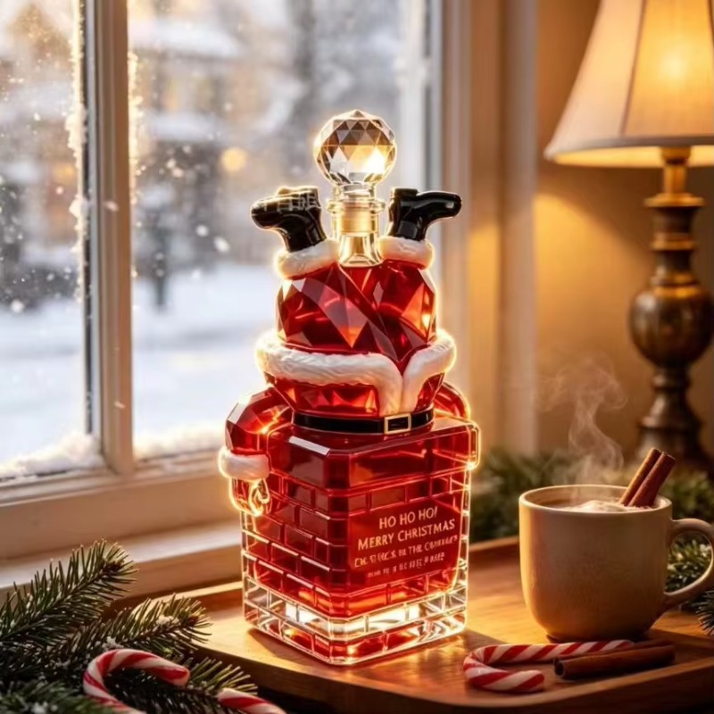 Home Bar Setup - Weihnachtsmann im Schornstein, Glas-Whiskey-Dekanter, kreative Weihnachtsmann-Flasche