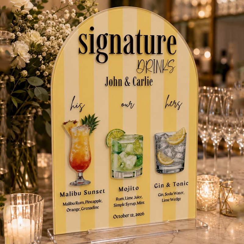 Cocktail Recipe Book - Individuelles Getränkeschild, Farbenfrohes Acryl-Hochzeitsbarschild, Personalisiertes Cocktailmenü,