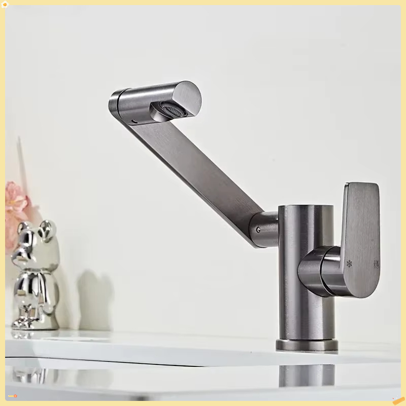 Home Bar Sink - Grauer Aluminium-Badezimmer-Waschtischarmatur 360° ° Schwenkbarer Waschbecken-Wasserhahn