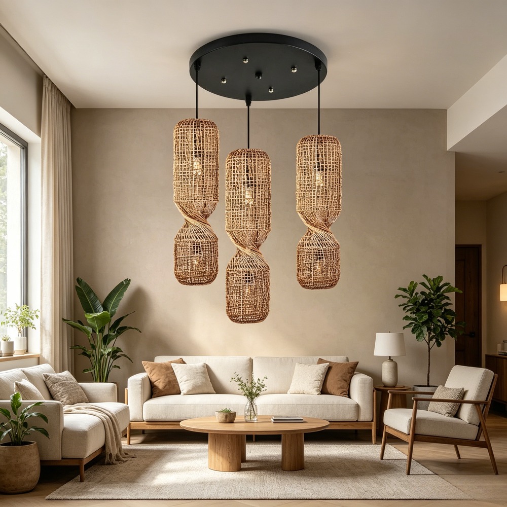 Home Bar And Counter - Japanische Wabi-Sabi Retro Rattan Pendelleuchte Zen