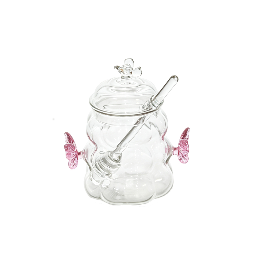 Highball Glass Set - Honigtopf aus hochwertigem Borosilikatglas mit Bienen-Deckel