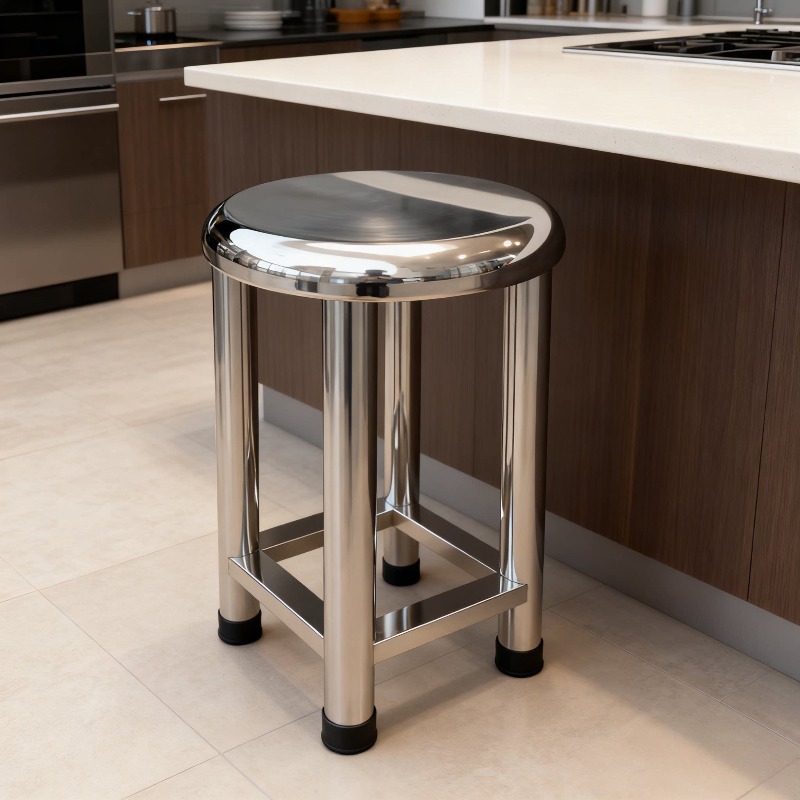 Home Bar Stools - 304 Edelstahl Runder Hocker, Robuster Metall-Esszimmerstuhl