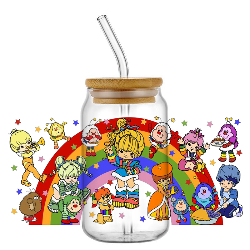 Old Fashioned Glass - Beliebte klassische Cartoon-Regenbogen-Retro-Aufkleber im 80er-Jahre-Stil, 16oz