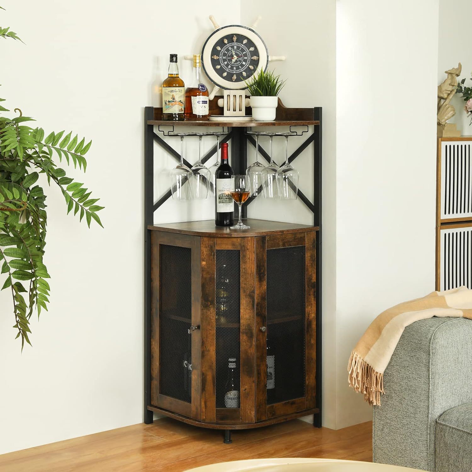 Eck-Barschrank mit Glashalter, – Home Bar Setup Bewertung und Preis