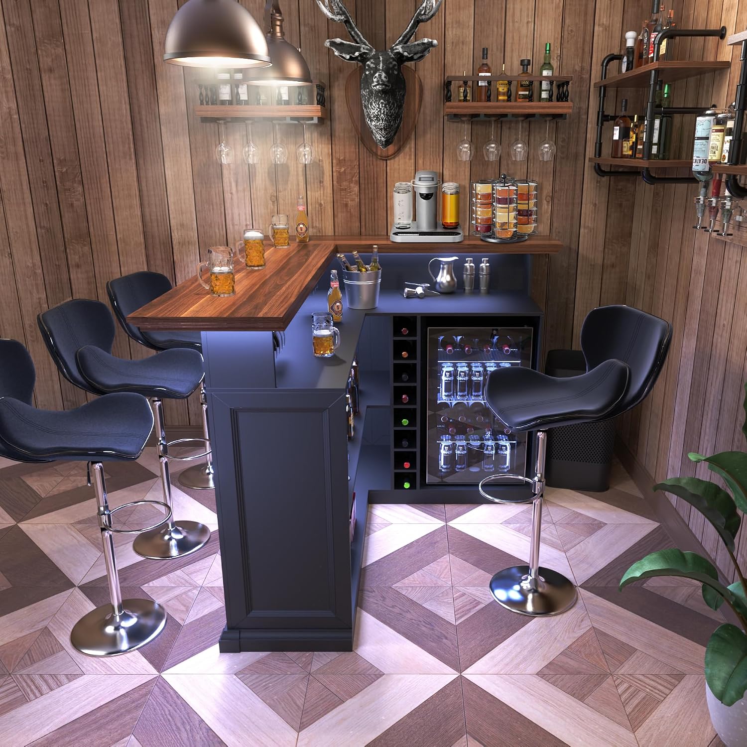L-förmiger Hausbarschrank mit  – Home Bar Setup Bewertung und Preis
